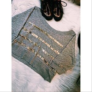 Charlotte Russe gray & gold sequined crop top